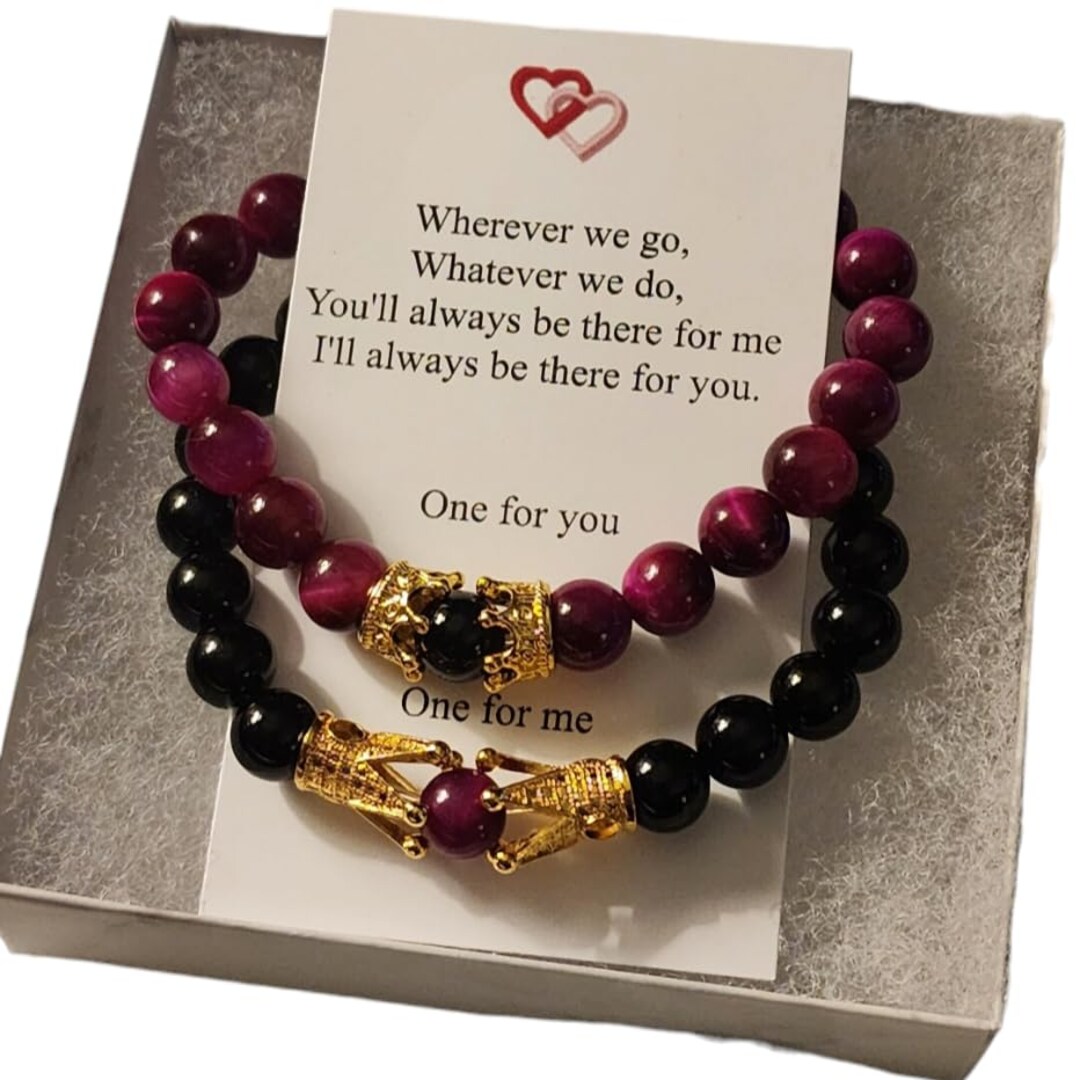King and Queen Magnetic Couples Bracelet Set Black Onyx and Red Tiger's Eye, Distance Bracelets, His and Her bracelets, Matching bracelets